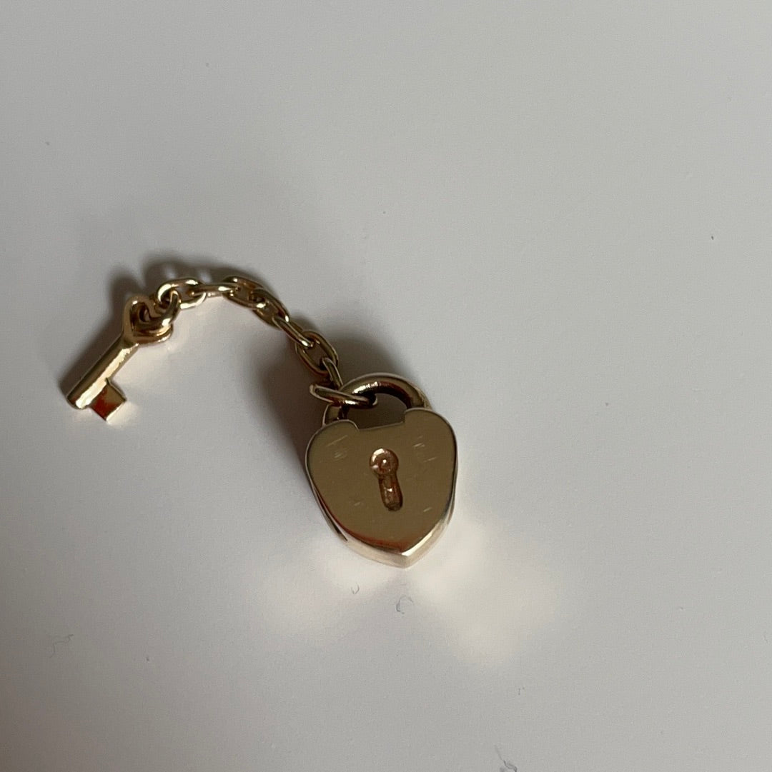 Genuine Pandora Solid 14ct Gold Follow Your Heart Padlock and Key Dangle Charm HTF