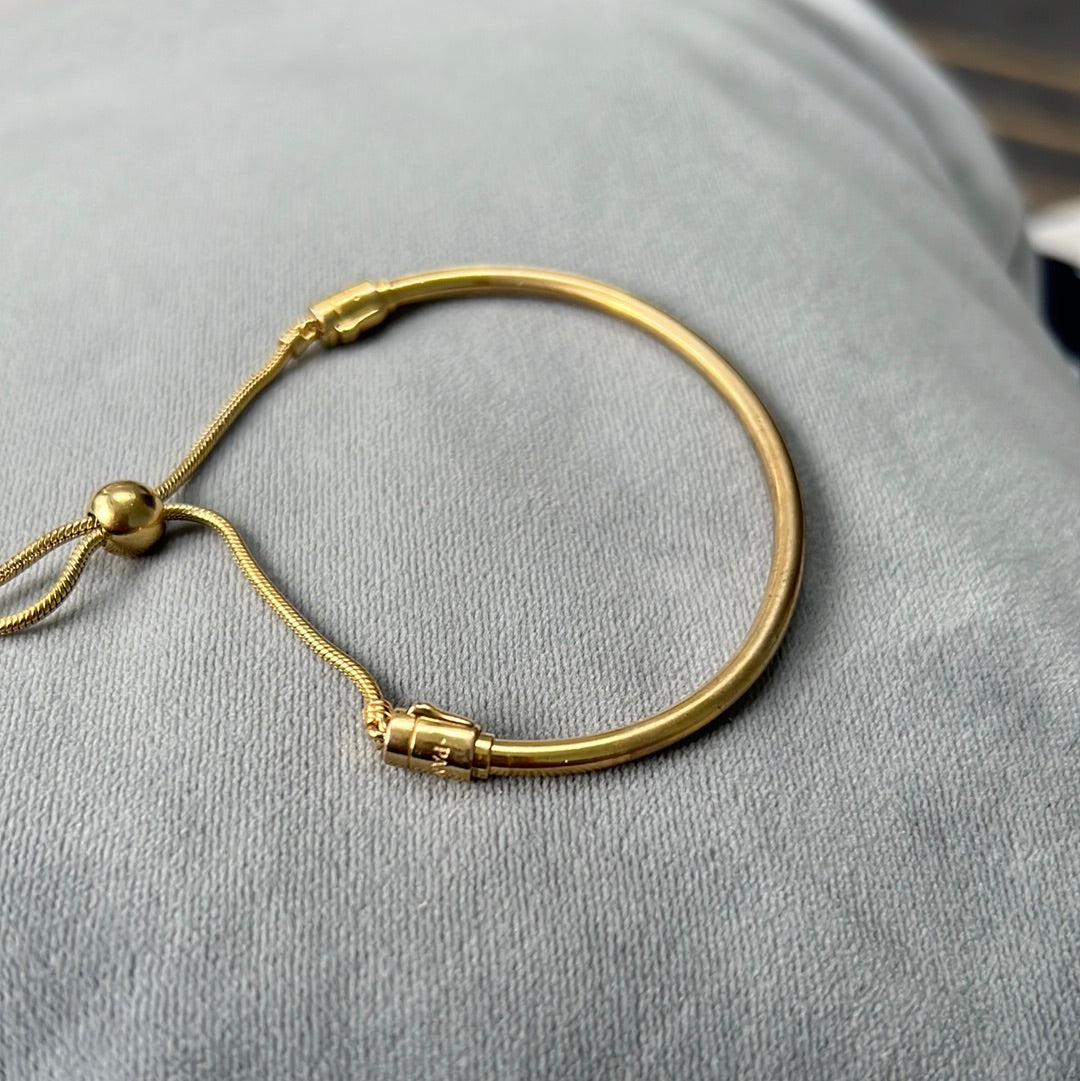 Genuine Pandora Shine Gold Solid Bangle Slider Bracelet Adjustable