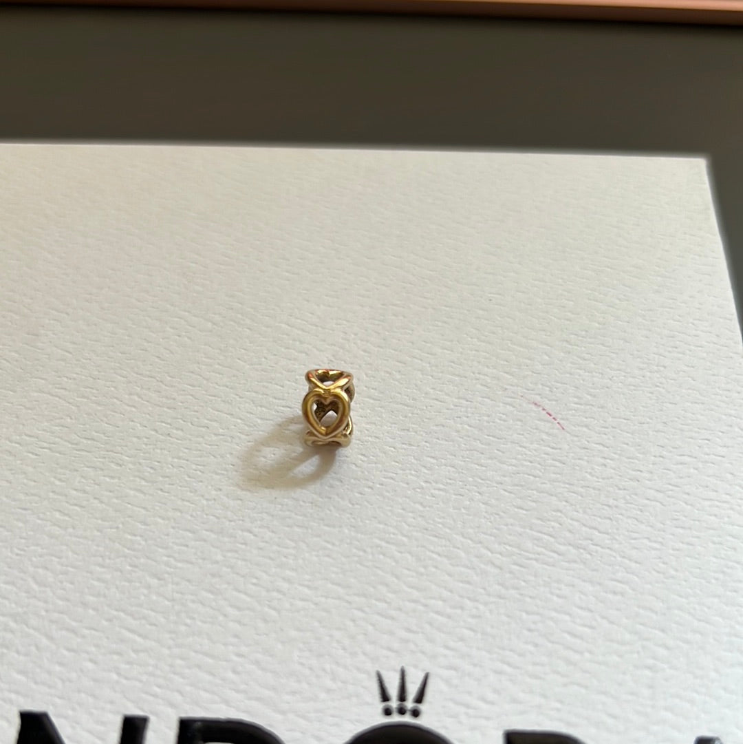 Genuine Pandora Solid 14ct Gold Openwork Heart Spacer Charm HTF
