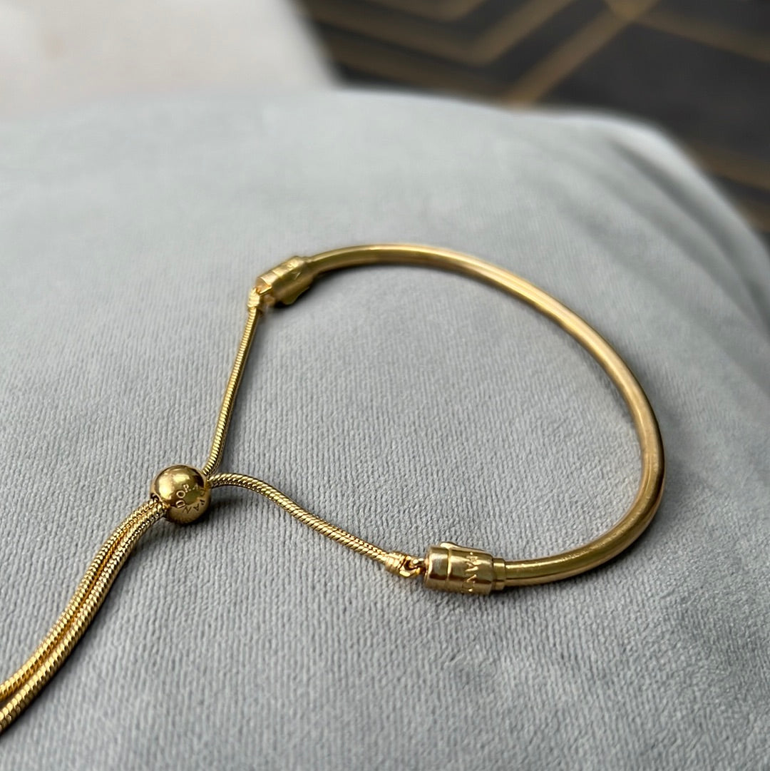 Genuine Pandora Shine Gold Solid Bangle Slider Bracelet Adjustable