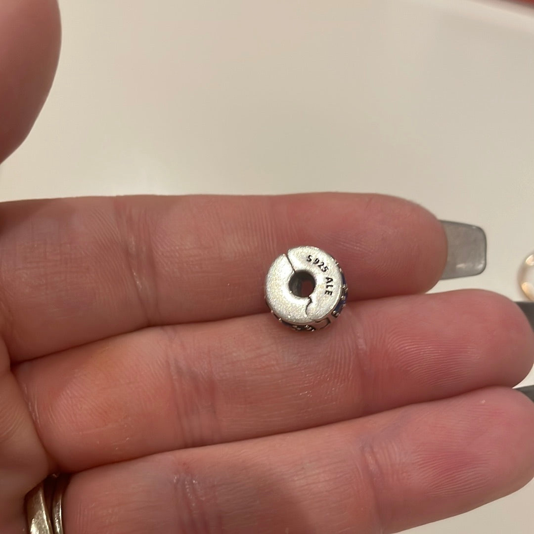 Genuine Pandora Pave Clear and Navy Blue Silicone Insert Clip