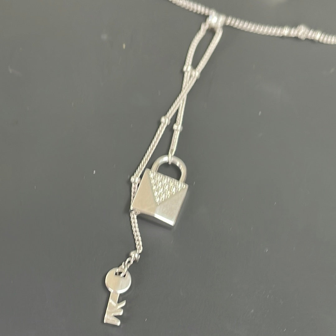 Genuine Michael Kors Pave Lock and key Dangle Necklace