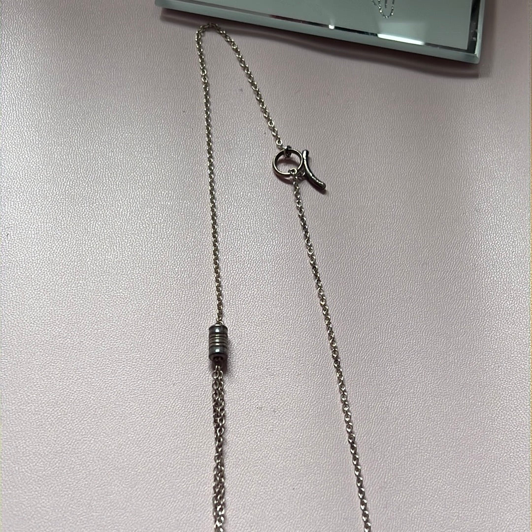 Genuine Links of London Sterling Silver Barrel Two Layer T-Bar Necklace 50cm