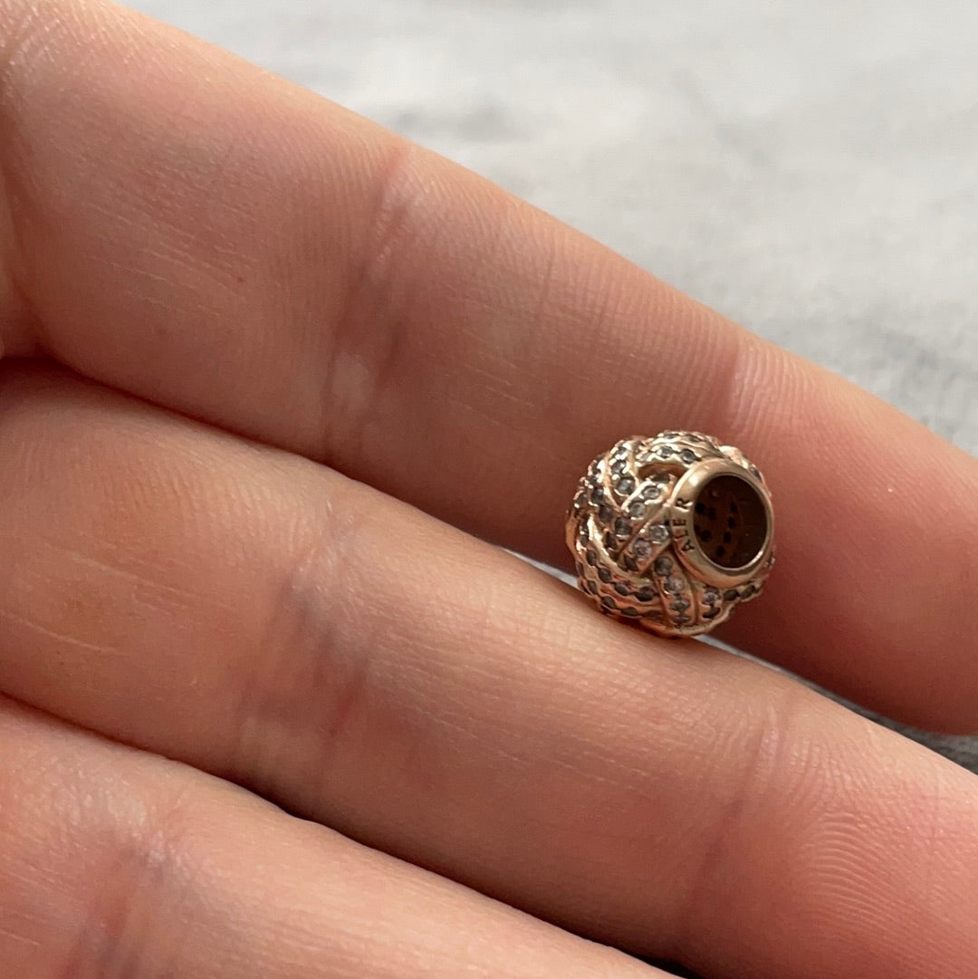 Genuine Pandora Rose Gold Pave Sparkling Basket Weave Knot Charm