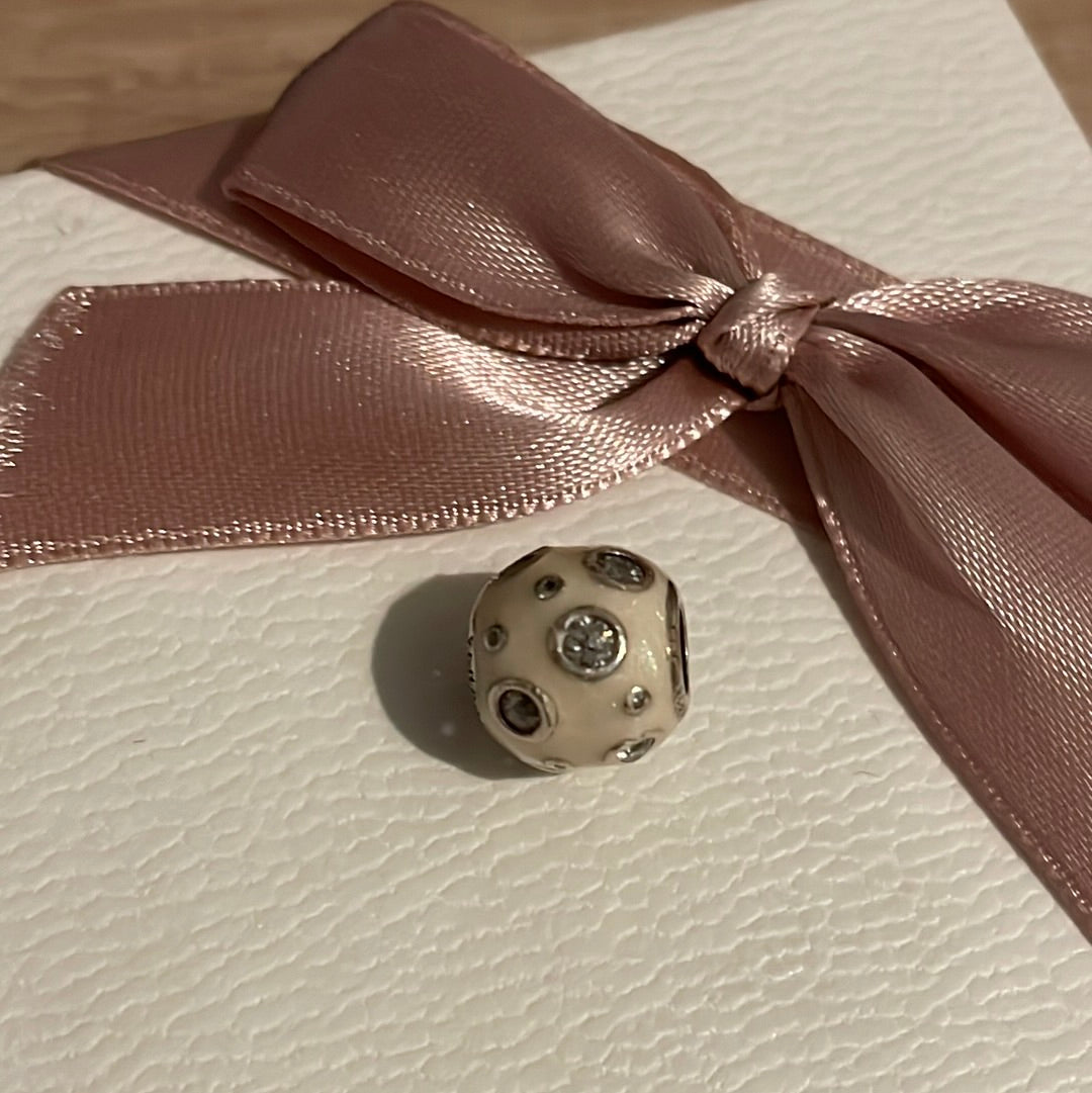 Genuine Pandora Cream Enamel Circle CZ Charm