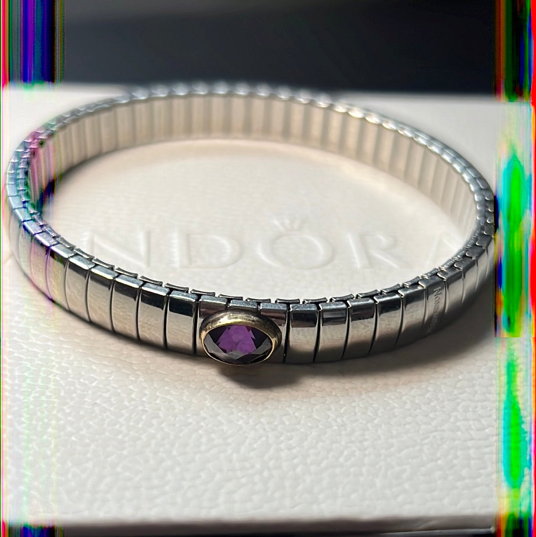 Genuine Nominations Sterling Silver Two Tone Amethyst Stretch Bracelet