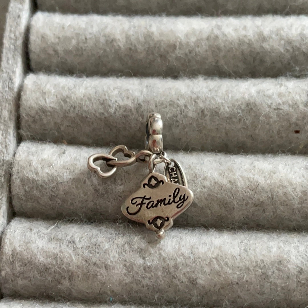 Genuine Chamilia Family Dangle Charm With Two Entwined Heart Additional Dangle