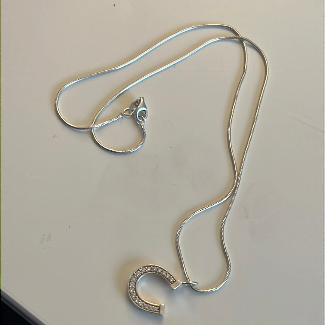 Genuine Thomas Pave Horse Shoe Necklace on Silver Chain