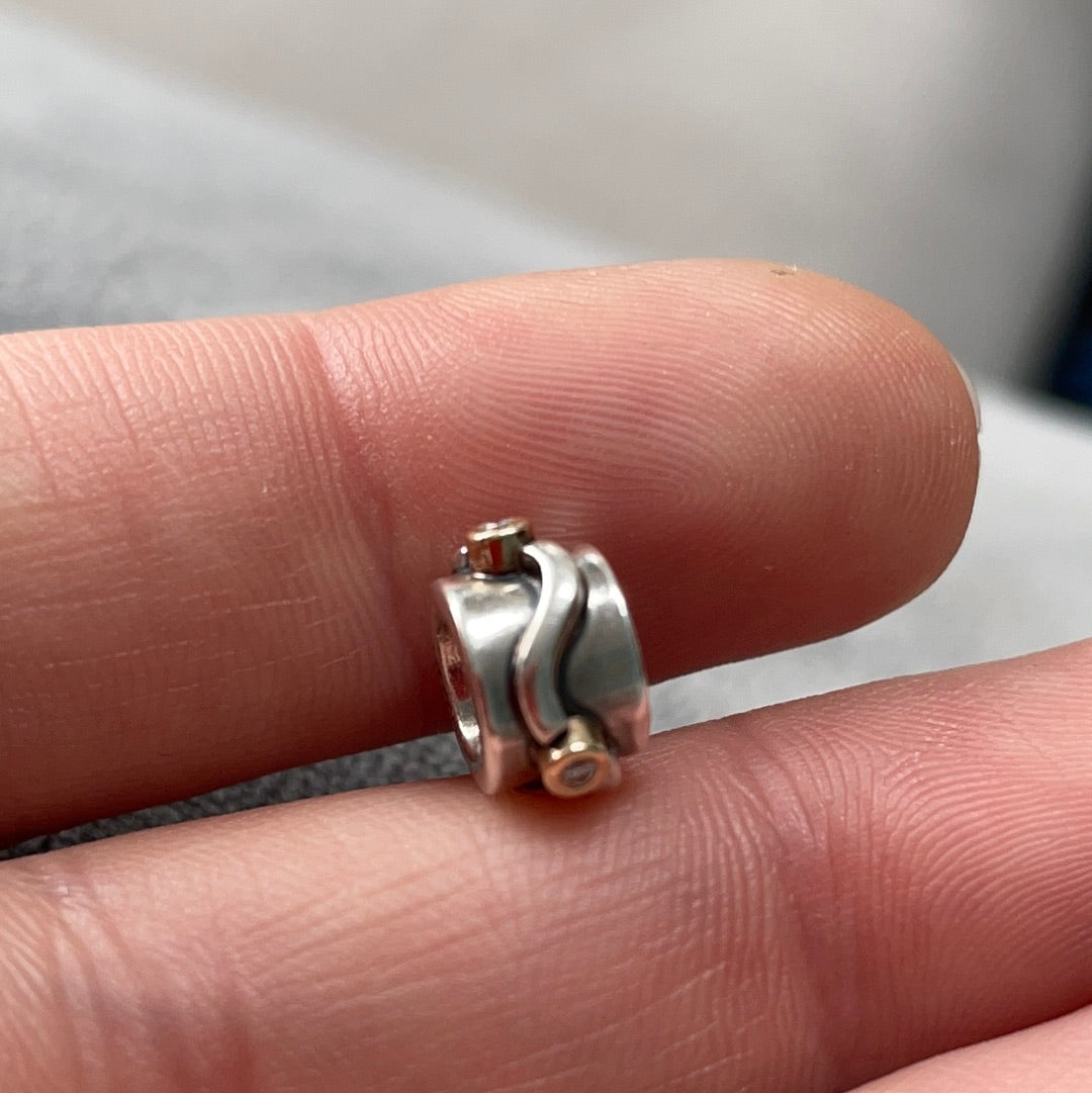 Genuine Pandora Two Tone VERY RARE Diamond Wavy Line Charm