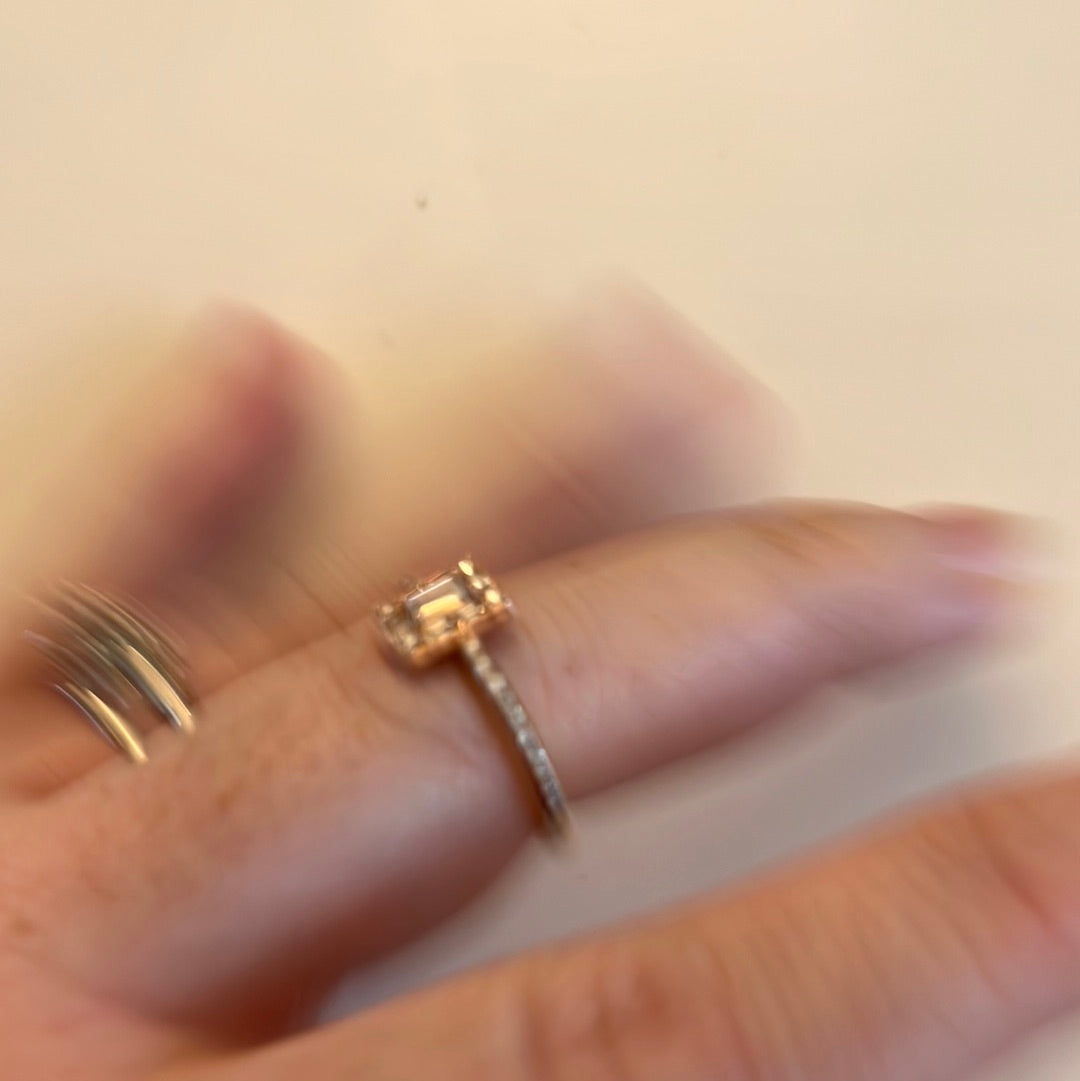 Genuine Pandora Rectangle Rose Gold CZ Pave Ring Size 52