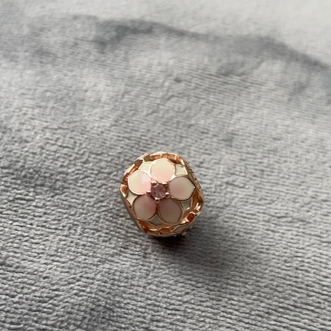 Genuine Pandora Brand New Rose Gold Flower Magnolia Enamel Charm