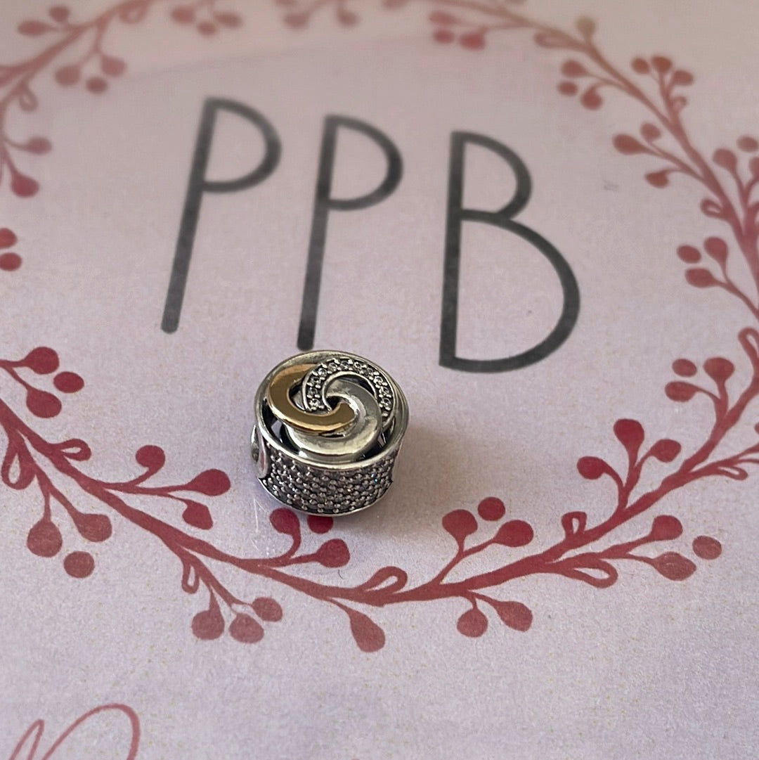 Genuine Pandora RARE Gold Swirl Knot Pave Charm