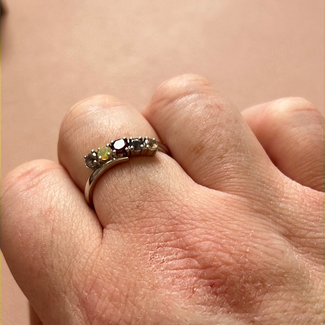 TGCC Sterling Silver Multi Coloured Gems Ring Size 58