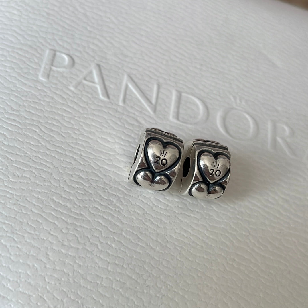 Genuine Pandora 20th Anniversary Double Heart Clips No.9 September