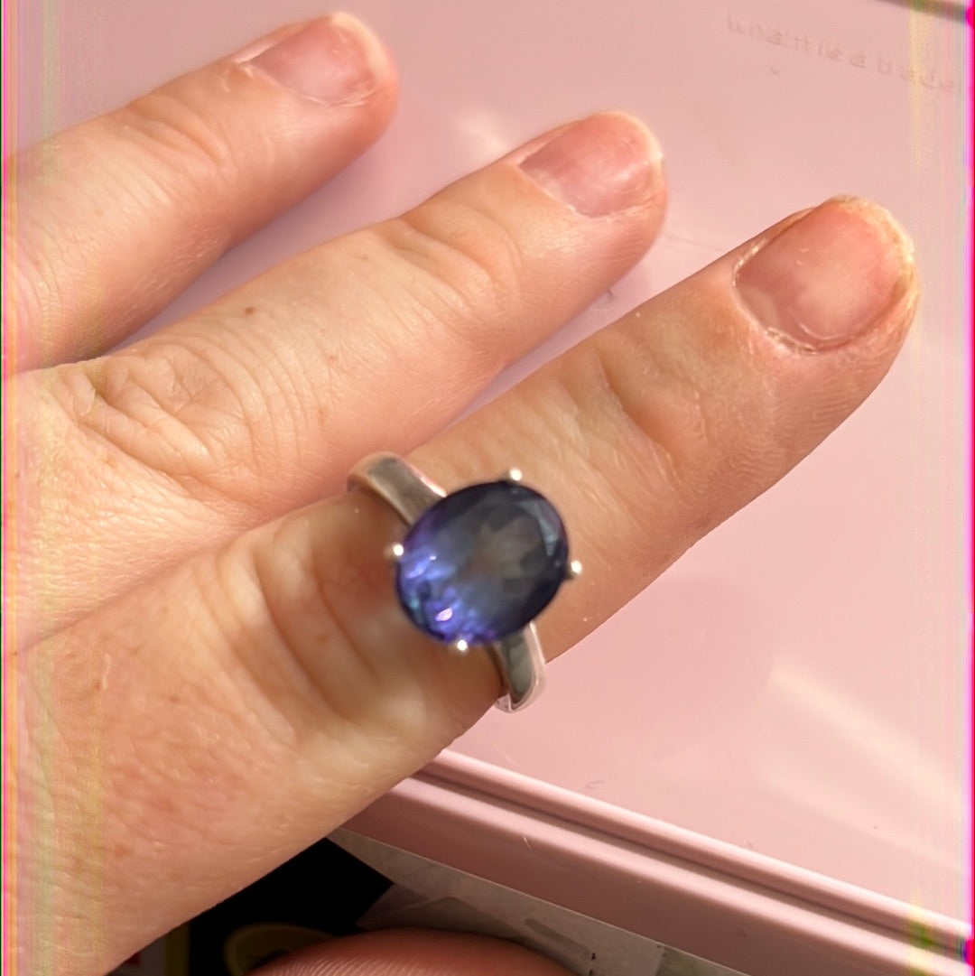 Genuine TTGC Sterling Silver Ring With Large Blue Oval CZ Size 54
