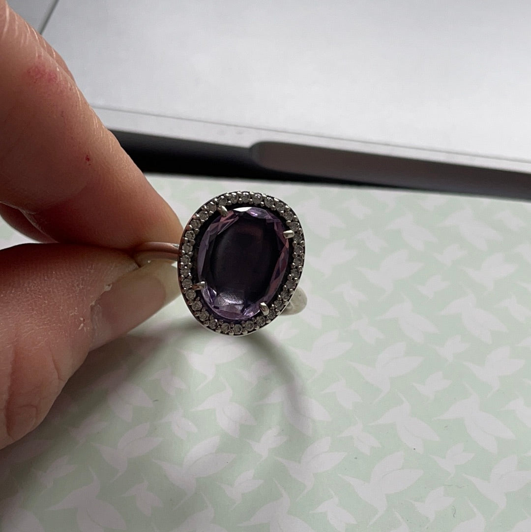 Genuine Pandora Rare and Retired Purple Stone Amethyst Pave Ring in Size 50 HTF