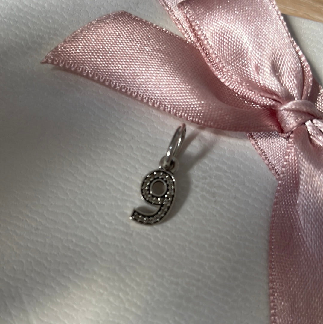 Genuine Pandora Number 9 Dangle Pave Charm