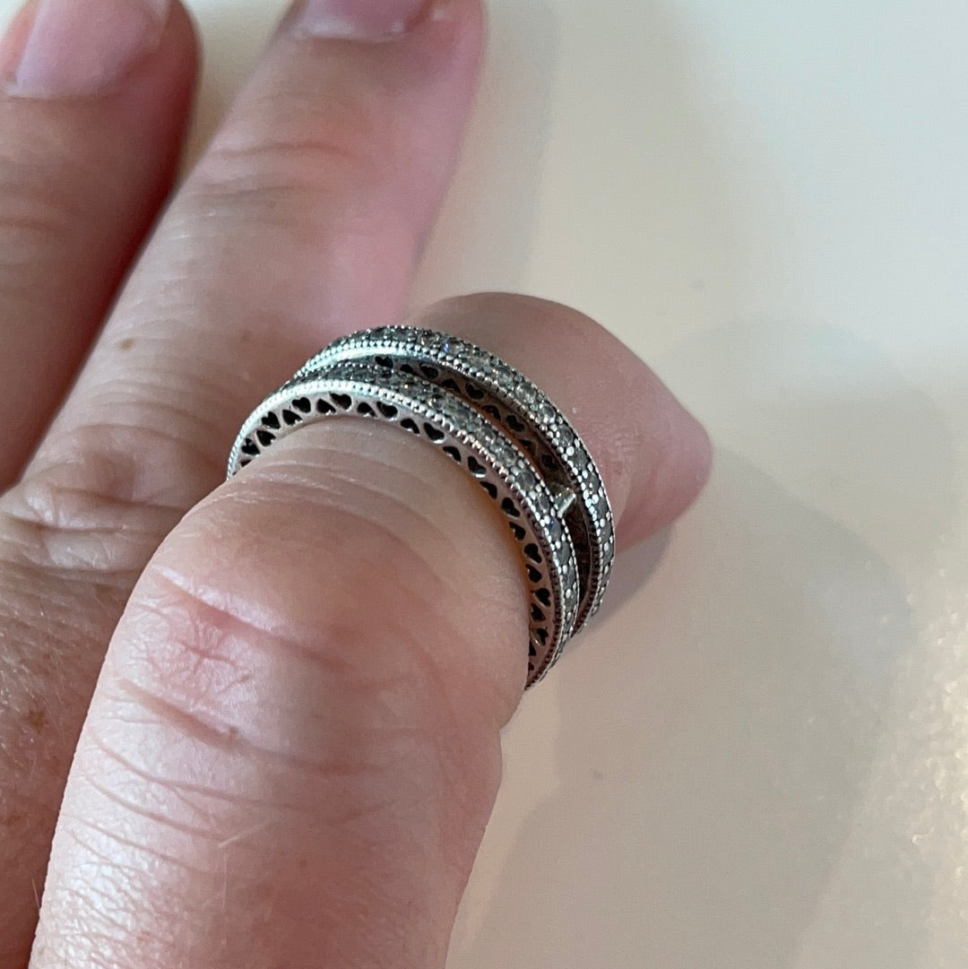 Genuine Pandora Huge Chunky Ring Pave 2 Layer Ring in Size 54