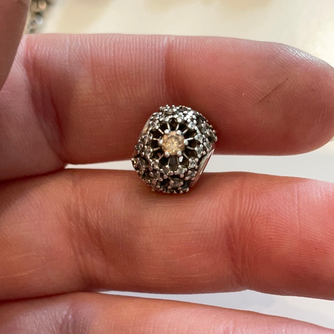 Genuine Pandora Beautiful Openwork Pave Abstract Gold Stone Charm