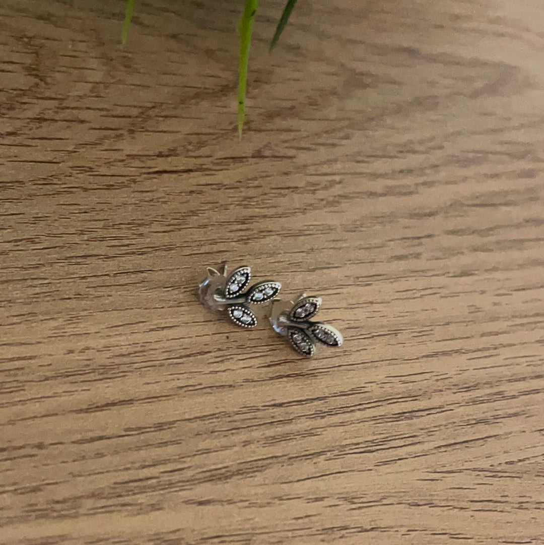 Genuine Pandora Retired Pave Leaf Earrings