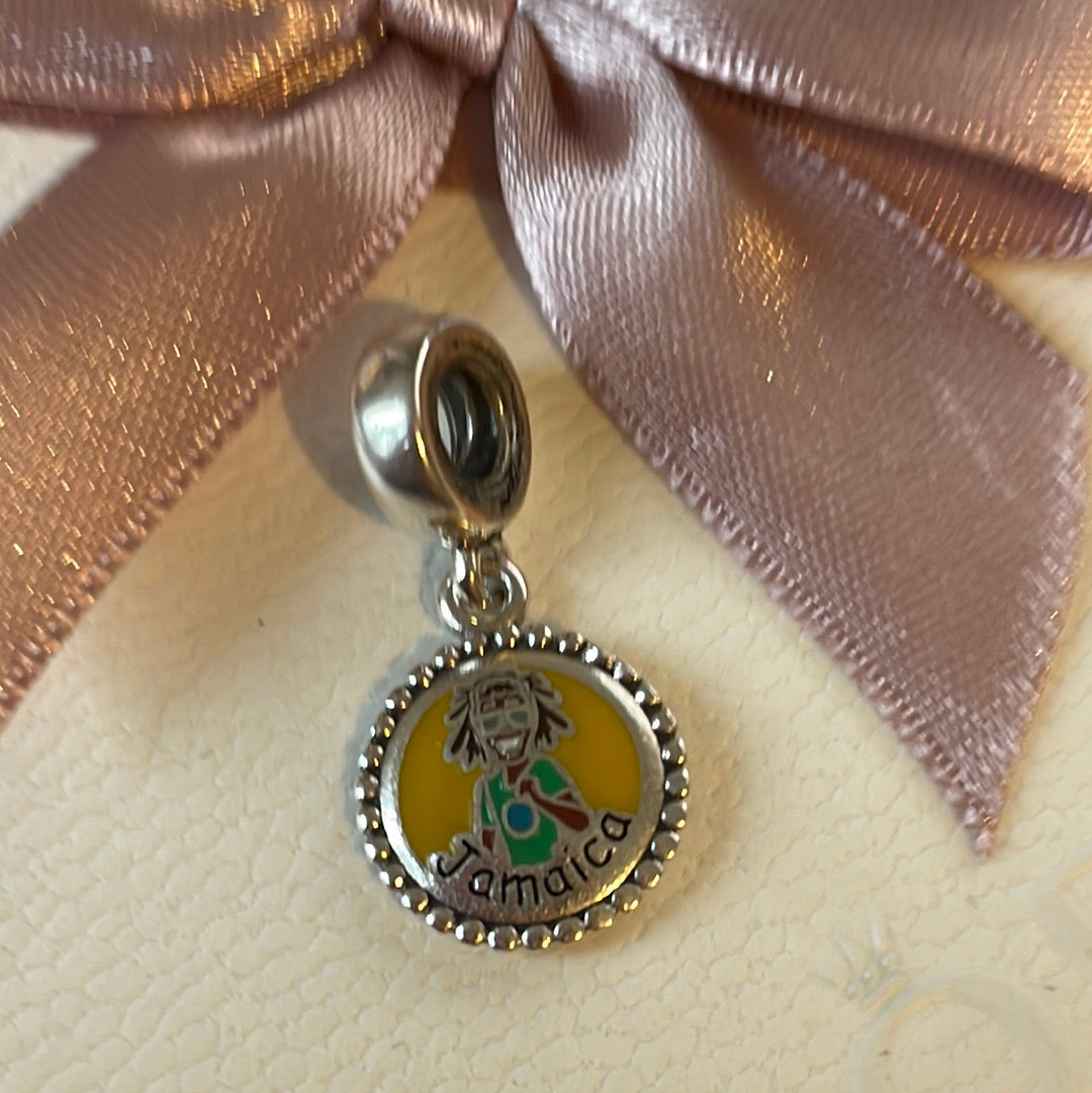 Genuine Pandora Enamel Flag Heart Jamaica Travel Charm