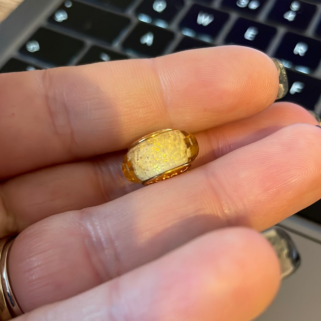 Genuine Pandora Gold Shine Golden Glitter Fleck Faceted Glass Charm