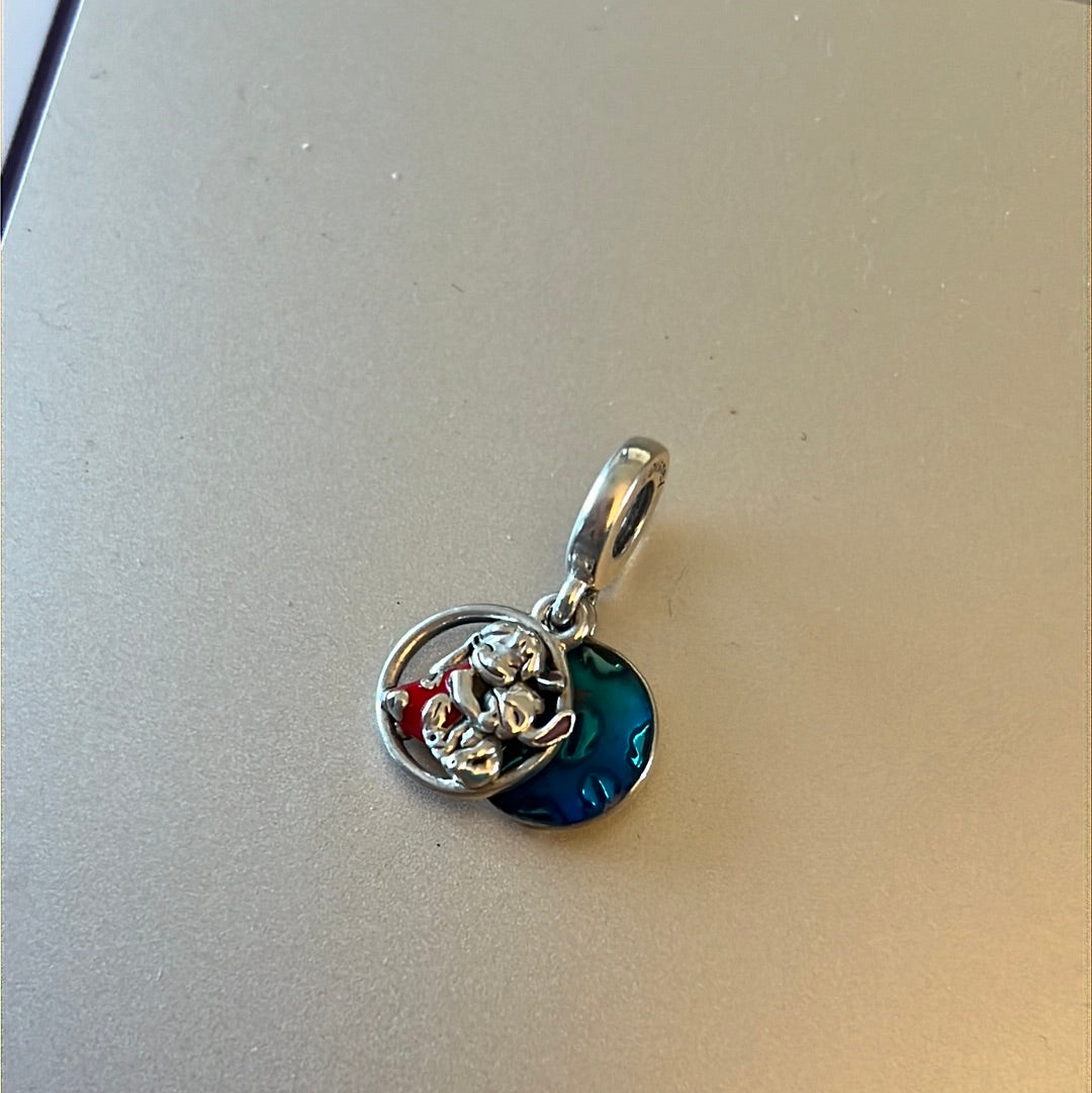 Genuine Pandora Disney Lilo and Stitch Dangle Charm Enamel Reads “Family means noone is left behind”