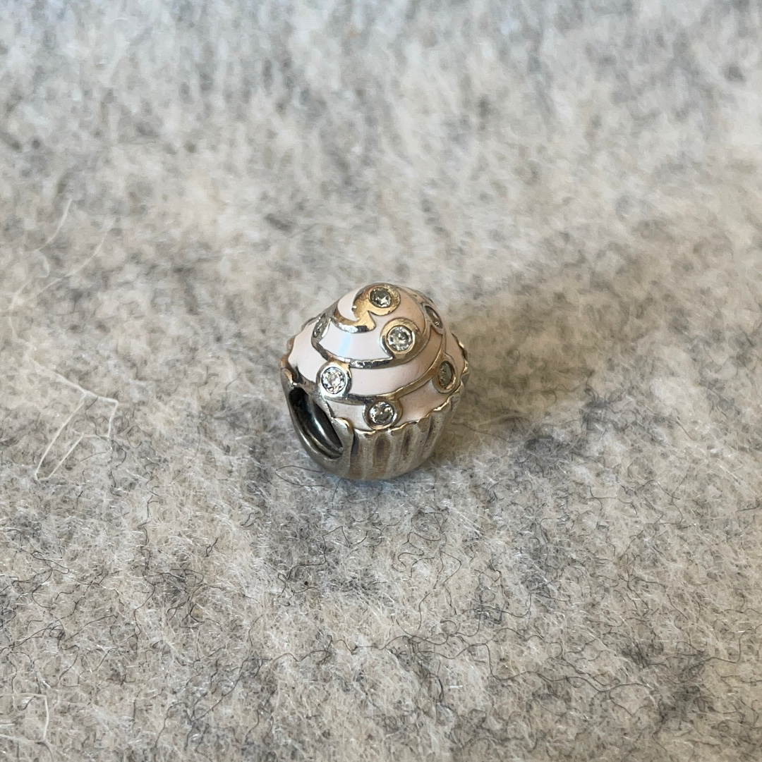 Genuine Pandora Pink Enamel Cup Cake Birthday Cake Charm With CZ