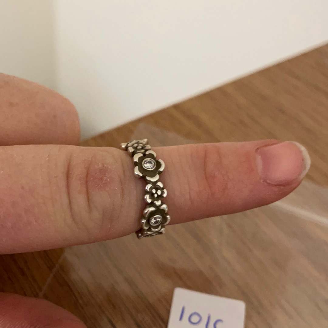 Genuine Pandora Flower Floral Band Ring With CZ Size 50