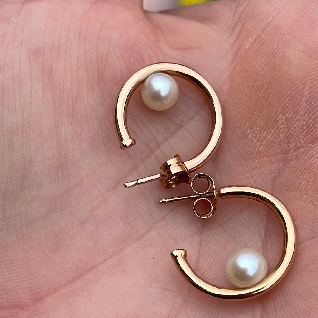 Genuine Pandora Rose Gold Pearl Hoop Earrings