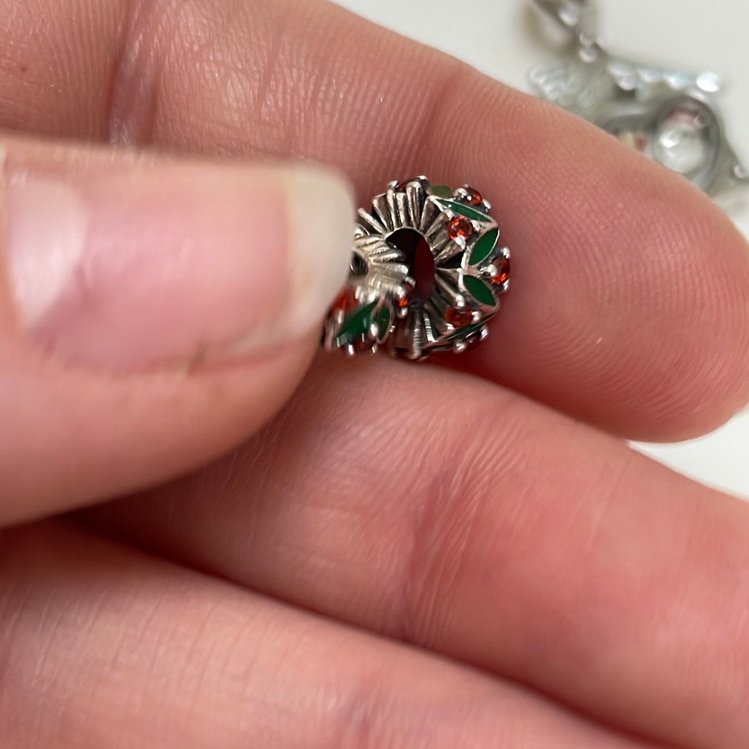 Sterling Silver Christmas Pave Mistletoe Spacer Set Pair