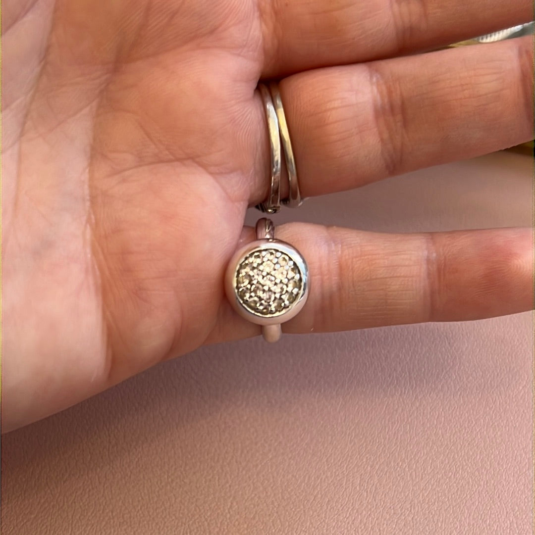 Genuine Links of London Sterling Silver Rare Pave Circle Ring in Size 52