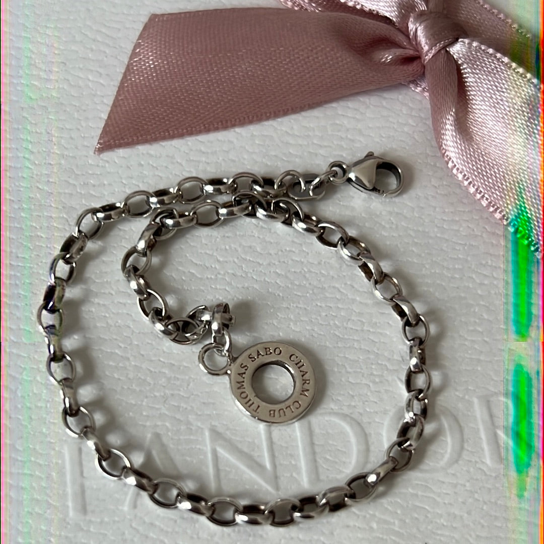 Thomas Sabo Sterling Silver Club Charm Clasp Links Bracelet Medium 18cm