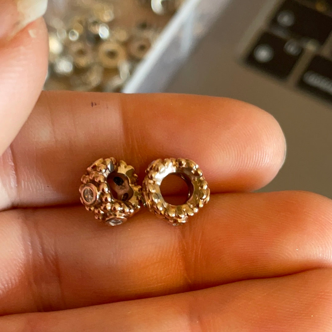 Genuine Pandora Her Majesty's Rose Gold Clear Stone Spacers x2 CZ Pave RARE