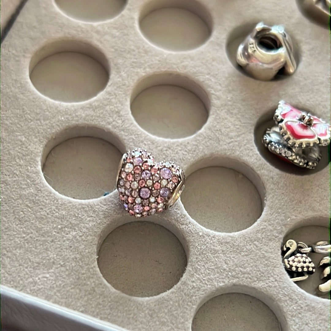 Genuine Chamilia Light Pink and Clear Pave Heart Charm