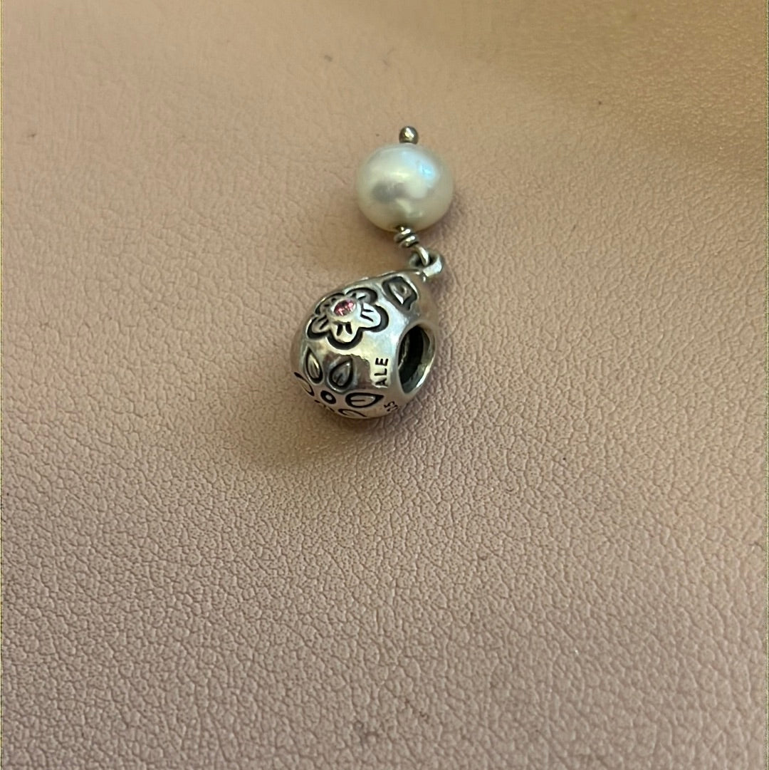 Genuine Pandora Pearl Bloom Flower Pink CZ HTF Dangle