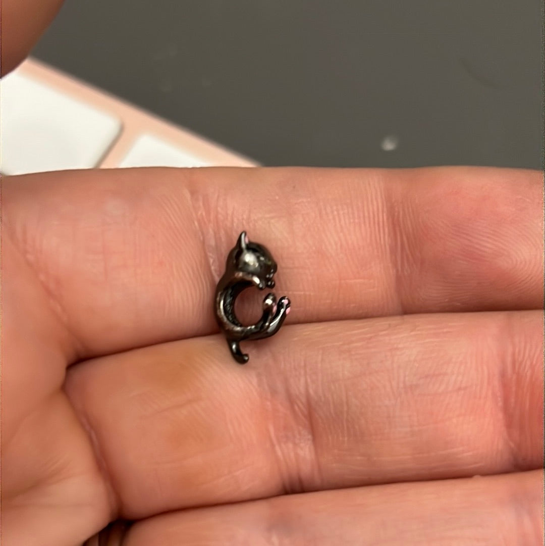 Sterling Silver Cute Enamel Black Cat Charm