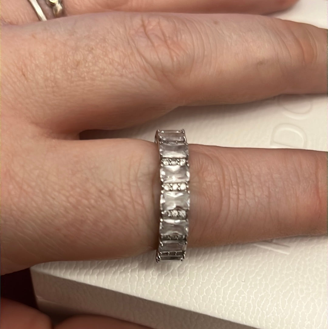 Sterling Silver Large Clear CZ Pave Rectangle Line Ring Size 60