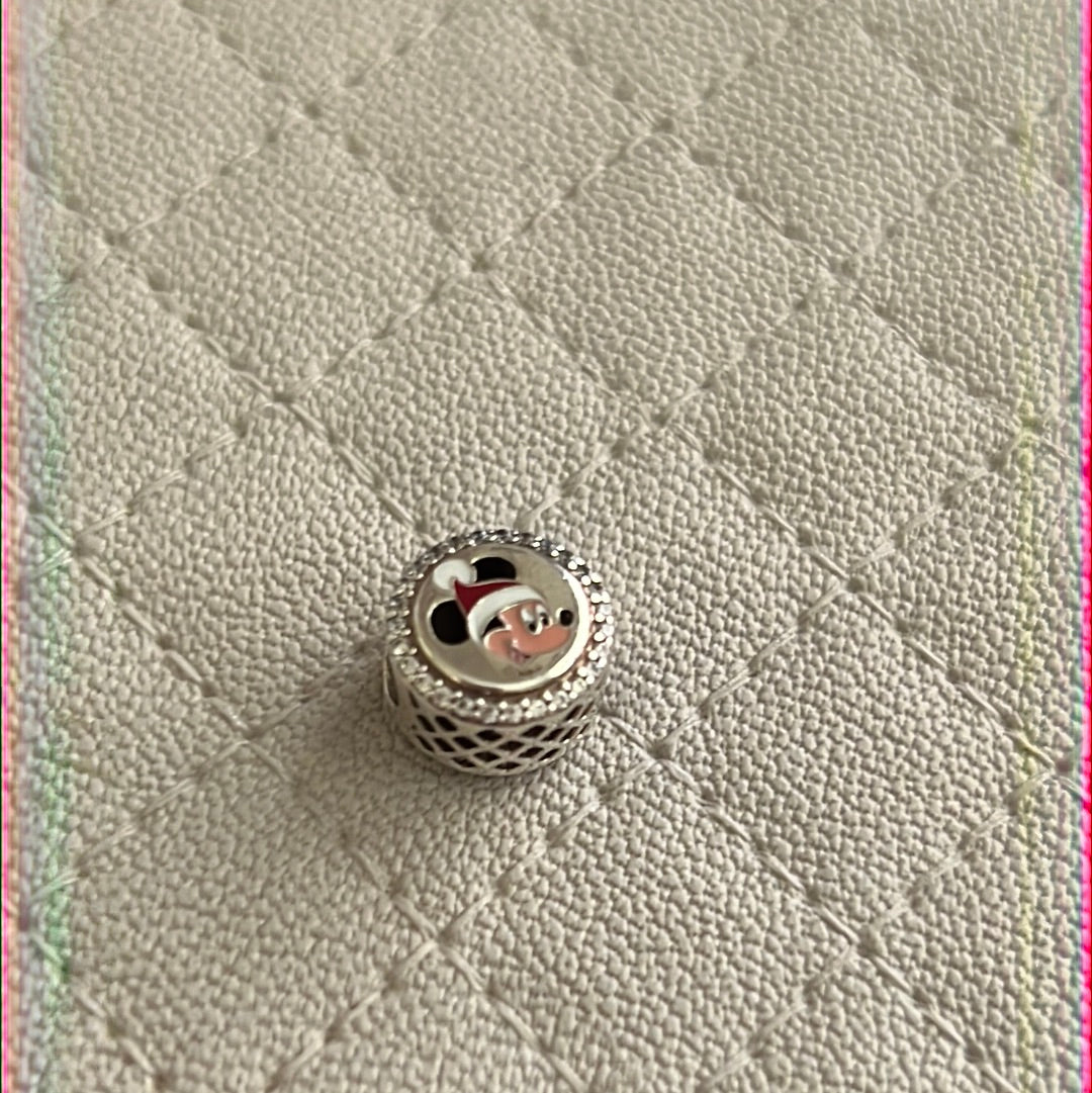 Genuine Pandora Disney Parks Christmas Mickey Mouse Enamel Happy Holidays Pave Charm
