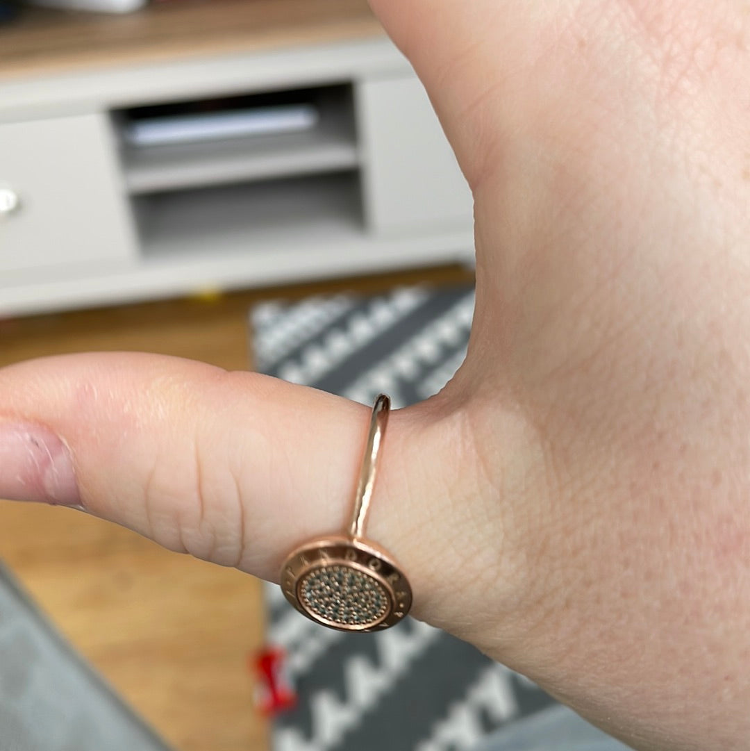 Genuine Pandora Rose Gold Large Pave Signature Circle Ring Size 60
