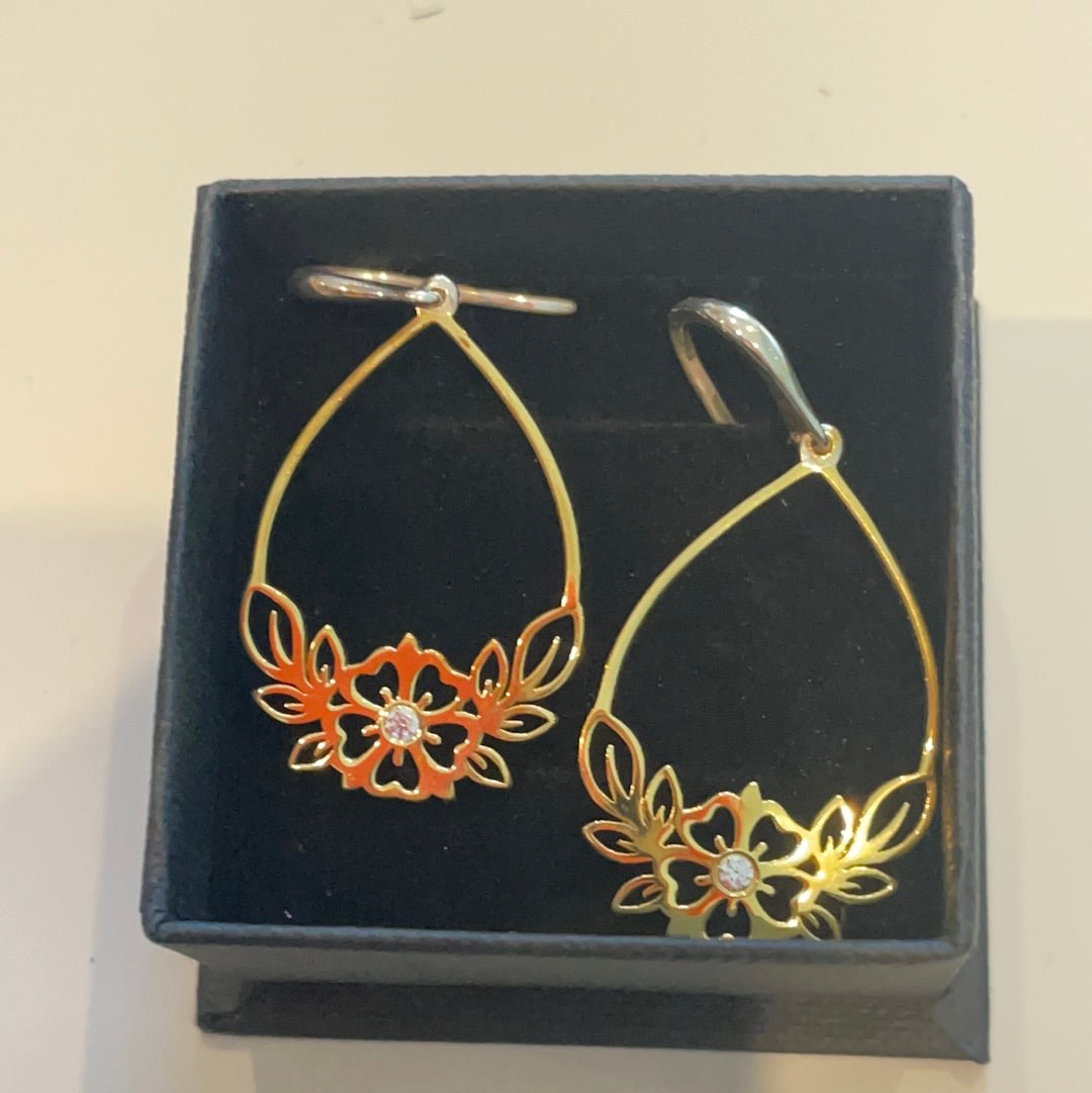 Chamilia Brand New in Box Gold Plated Hibiscus Dangle Earrings