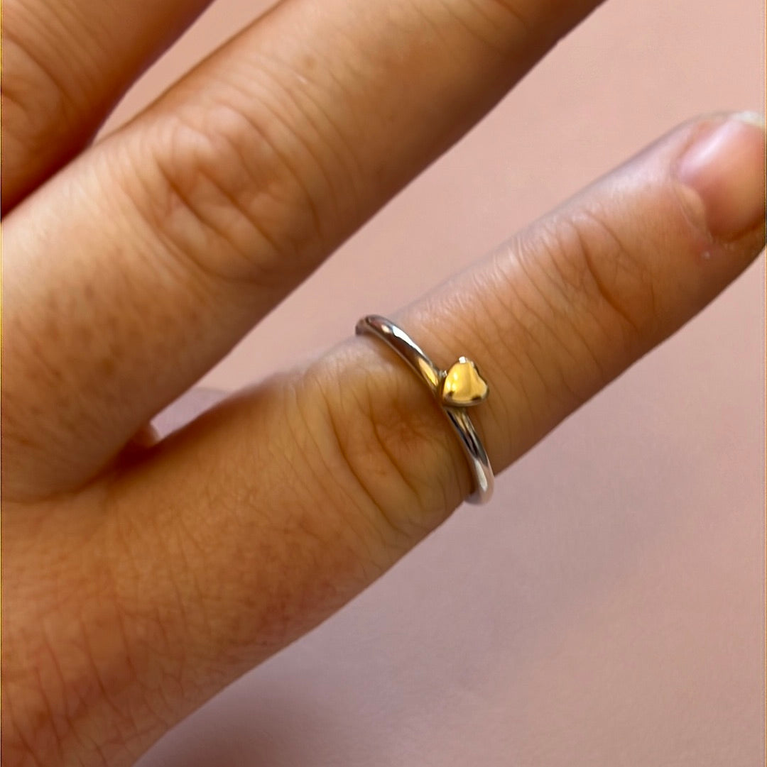 Genuine Pandora Silver with 14ct Gold Tiny Heart Ring 56