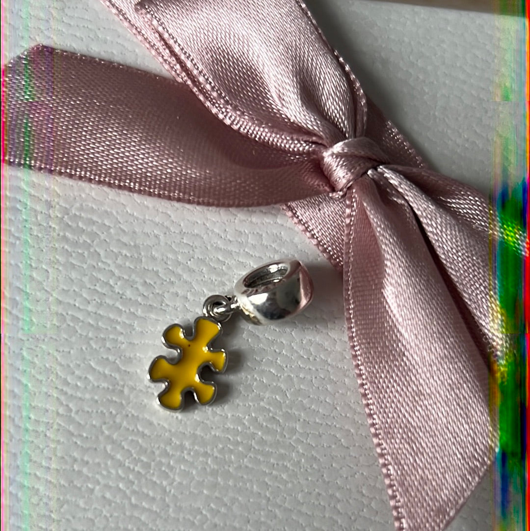 Genuine Pandora Yellow Enamel Jigsaw Puzzle Piece Dangle Charm RARE HTF