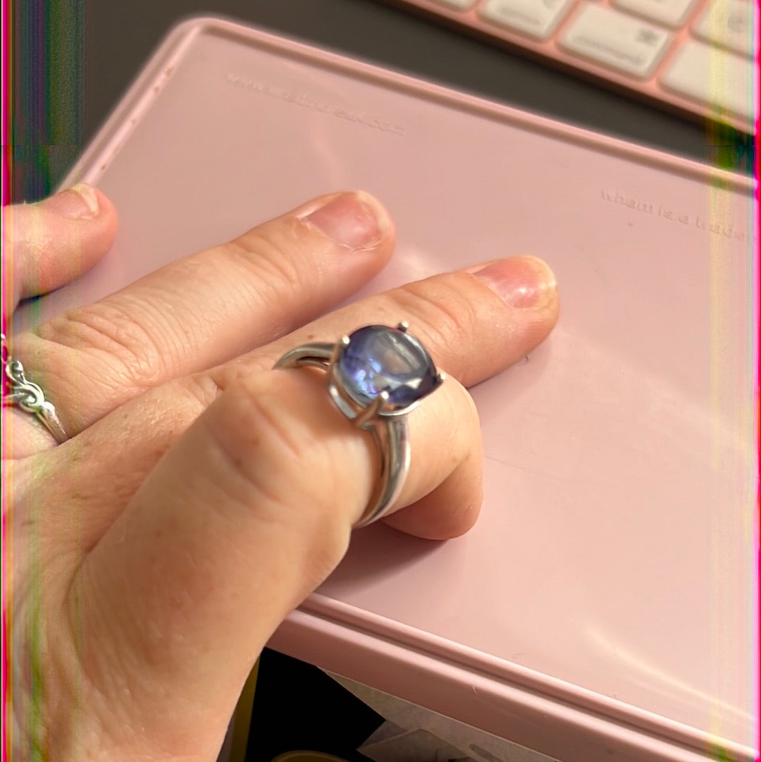 Genuine TTGC Sterling Silver Ring With Large Blue Oval CZ Size 54