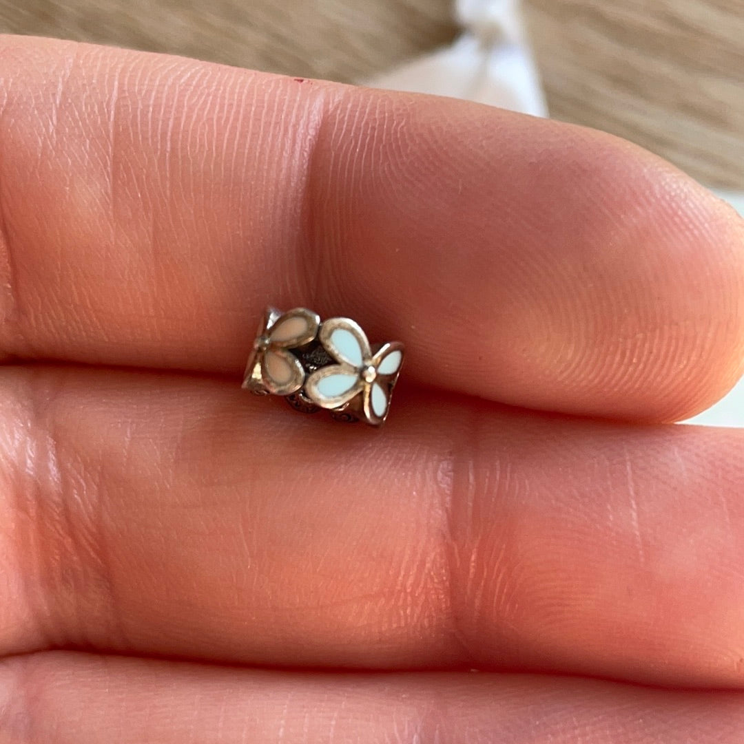 Genuine Chamilia White and Blue Enamel Flower Spacer