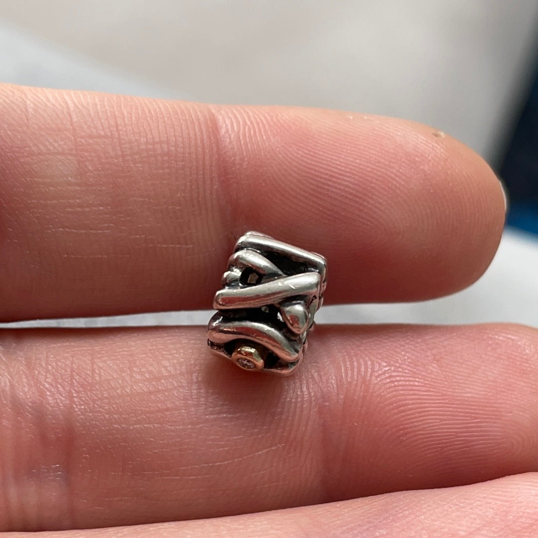 Genuine Pandora Two Tone Diamond XOXO HTF Charm