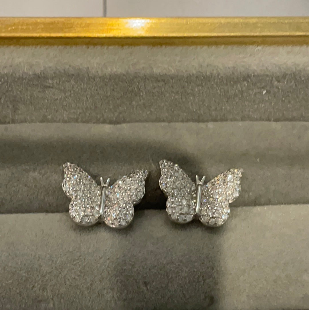 Brand New Sterling Silver Pave Clear Butterfly Earrings Beautiful