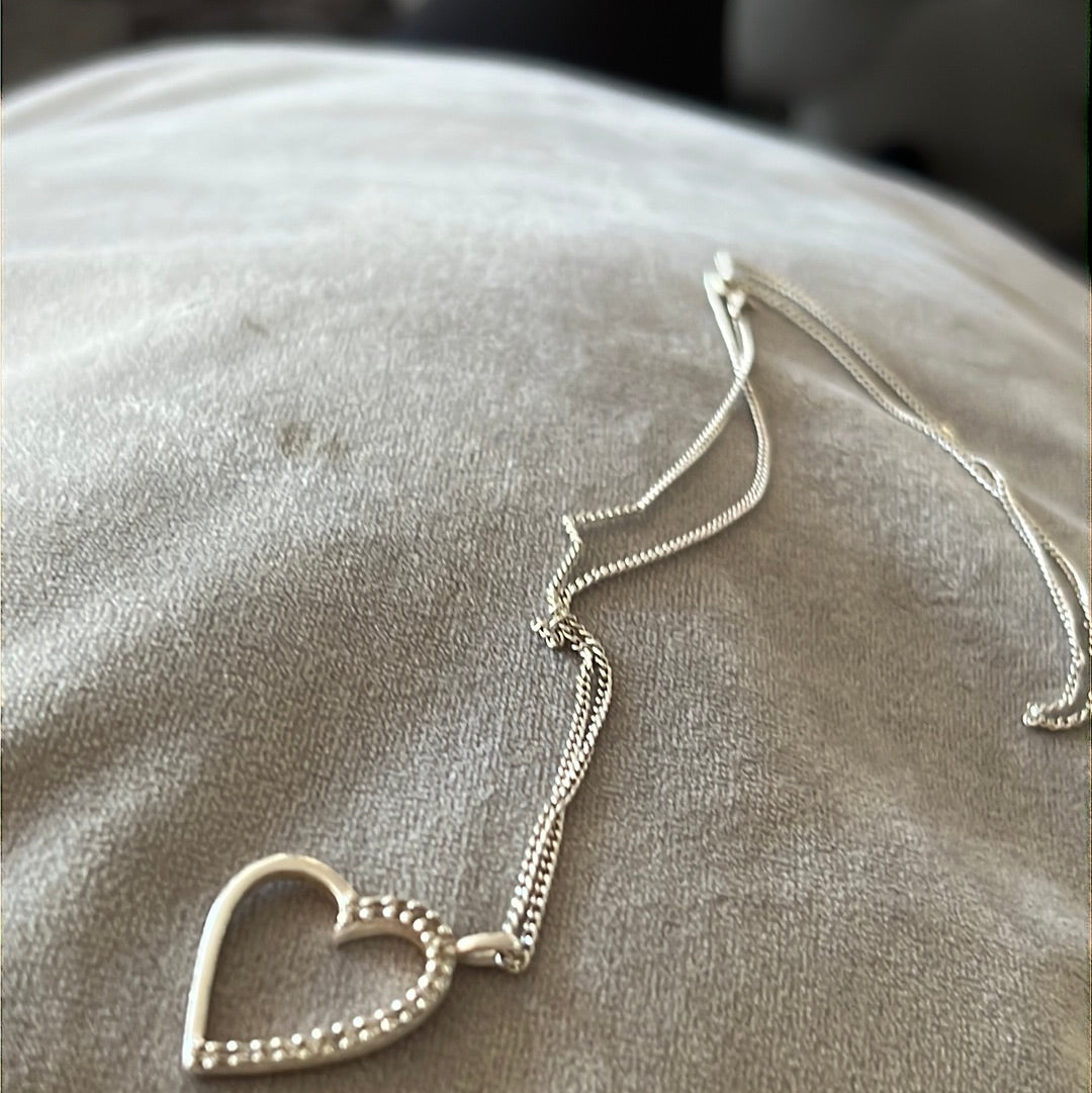 Sterling Silver Pave Heart Love Necklace 50cm