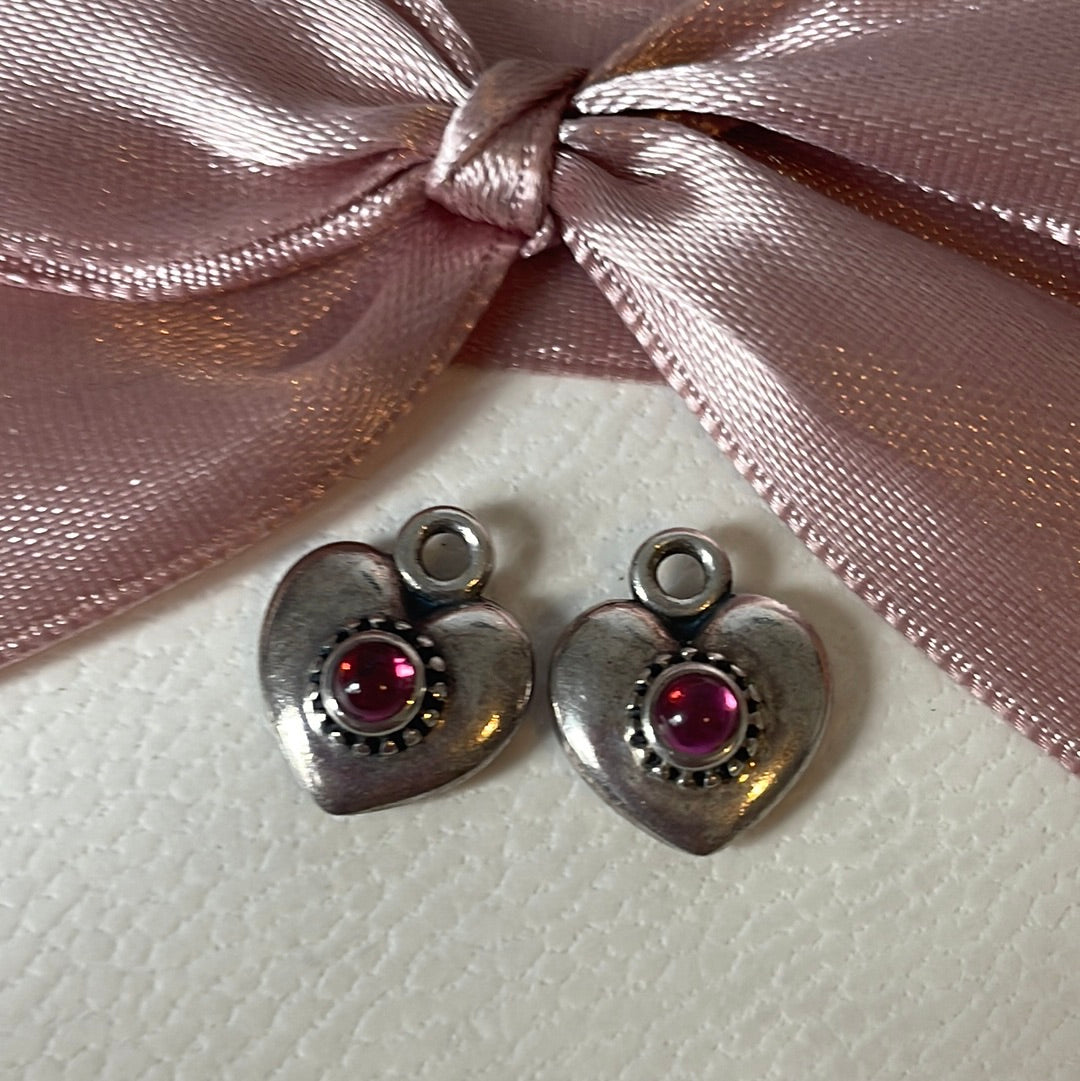 Genuine Pandora Rare Rhodolite Pink Heart Compose Earrings Charms