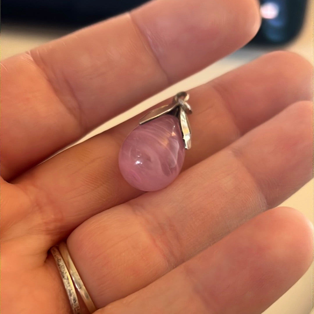 Sterling Silver Flower Pendant with Large Pink Glass Droplet